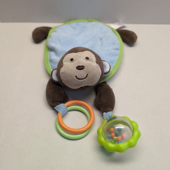 Carter's Monkey Crib Toy Plush Baby Rattle Teether Hanging Blue Green Brown - Picture 5 of 14